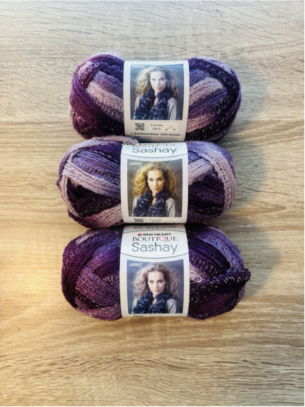 3 Skeins Red Heart Boutique Sashay Yarn Boogie Variegated Purple Metallic LW2517